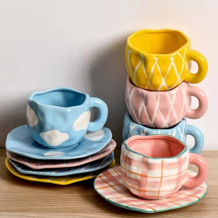 Hand-Painted Retro Ceramic Coffee Mug Set - 10 oz Girly Gift Travel Cup &  Saucer for Afternoon Tea, Ideal for Business & Events