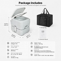 Toilette de camping portable Guankai avec sac de transport, réservoir de déchets de 2,65 gallons, réservoir de chasse d'eau de 3,2 gallons à bouton-poussoir, étanche, inodore, gris, en HDPE/PP pour camping-car