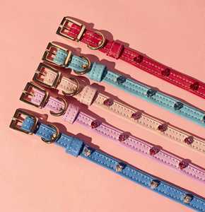 Cadeau parfait rose ITALIEN pour les propriétaires de chiens-Collier en cuir véritable et cristaux de coeurs finition dorée - Product Image 3