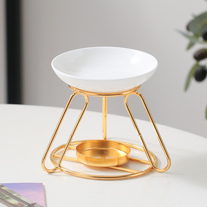Lampe d'aromathérapie à ombre à trois anneaux en or galvanisé Lampe chauffante à huile essentielle en céramique pour un usage domestique pour le commerce extérieur <span class=keywords><strong>Amazon</strong></span> - Product Image 1