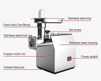 Broyeur à viande électrique en acier inoxydable commercial, machine à hacher la viande industrielle pour restaurant, boucherie, fabricant de saucisses