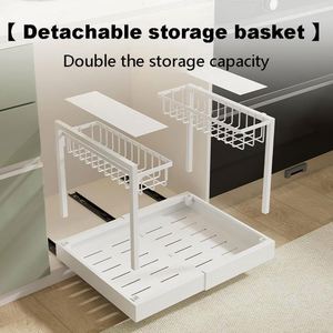 Extendable 2 Tier Under Cabinet Organizer Shelf Heights Adjustable <b>Pull</b> <b>Out</b> Rack Retractable Cabinet Storage for <b>Kitchen</b> Cabinet - Product Image 3