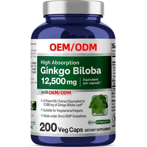 Ekstrak Vegetarian non-gmo bebas Gluten & ekstrak Ginkgo Biloba 12500mg Per sayuran topi 200 kapsul