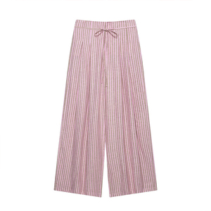ZATRHMBM 2026 Verano, Nuevos <span class=keywords><strong>Pantalones</strong></span> Anchos a Rayas con Cordones para Mujer, <span class=keywords><strong>Pantalones</strong></span> Casuales Retro para Mujer - Product Image 1
