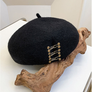 Béret rayé en PU <span class=keywords><strong>Automne</strong></span> Hiver avec boucle à clou métallique, style vintage, casquette de peintre britannique tendance, chapeau japonais 56-58CM - Product Image 3