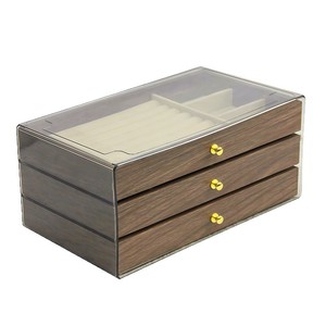 Boîte de rangement et de présentation de bijoux en bois de noyer à trois niveaux EQ EQ064 avec fermeture à boucle, résistante aux chocs, design rectangulaire - Product Image 3