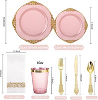 Ensemble de vaisselle pour fête de 175 pièces en or bordeaux pour 25 invités, comprenant 50 assiettes robustes, 75 couverts, 25 serviettes, 25 gobelets