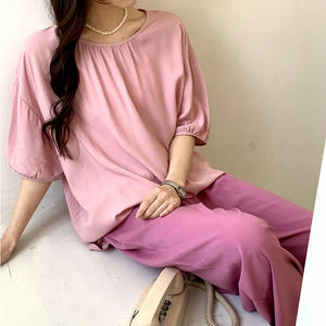 Pijamas de algodón y seda para <span class=keywords><strong>mujer</strong></span>, <span class=keywords><strong>conjunto</strong></span> de pantalones largos de manga corta, transpirables, cómodos, estilo fino, talla grande - Product Image 3