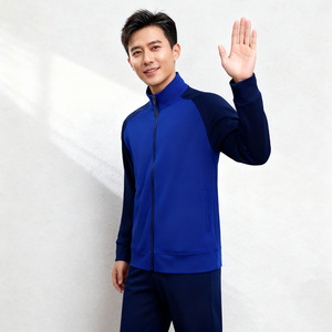 ชุดออกกำลังกายแขนยาวสีฟ้า Junxu Spring Autumn Flame สำหรับวิ่งกลางแจ้ง ผ้าบาง ไม่มีซับในขนแกะ ดีไซน์สีตัดกัน - Product Image 2