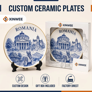 Plato Decorativo <span class=keywords><strong>de</strong></span> Cerámica con Diseño del Templo <span class=keywords><strong>de</strong></span> Atenea, Recuerdo <span class=keywords><strong>de</strong></span> Rumania, Europa, Patrón Vintage, para Personalización OEM/ODM, Venta al Por Mayor - Product Image 1