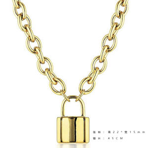 <span class=keywords><strong>18K</strong></span> זהב קישור שרשרת נירוסטה מנעול תליון שרשרת הצהרת שרשרת תכשיטים אופנתיים - Product Image 3