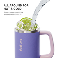 Gobelet isotherme moderne Hong Ling en acier inoxydable à double paroi avec poignées, mignon, idéal pour le camping, la voiture, portable, cadeau d'affaires