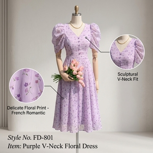Robe longue florale de luxe chic <span class=keywords><strong>française</strong></span> pour femme, col en V, ajustée et élégante, idéale pour l'été, les vacances, la plage et le style cottagecore. - Product Image 2