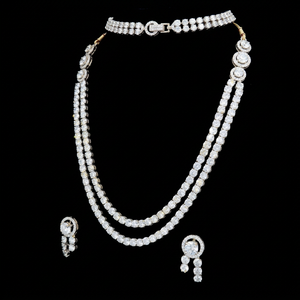 Ensemble de collier de mariée en diamant cultivé en laboratoire : bijoux indiens en or 14 carats - Product Image 1
