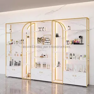 Custom cosmetic display stand multi layer commercial cosmetic display stand rack with cabinet cosmetic shop display stand