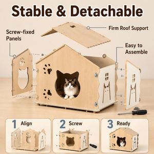 Maison pour chat en bois naturel, abri intérieur pour animaux de compagnie, jolie maison en bois pour chat pour le repos quotidien du chat - Product Image 5