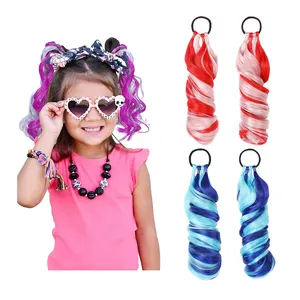 أزياء الأطفال 12 بوصة ضفائر تمديد الشعر الاصطناعية للبيع بالجملة خصلات شعر بناتي للأطفال مع الخرز