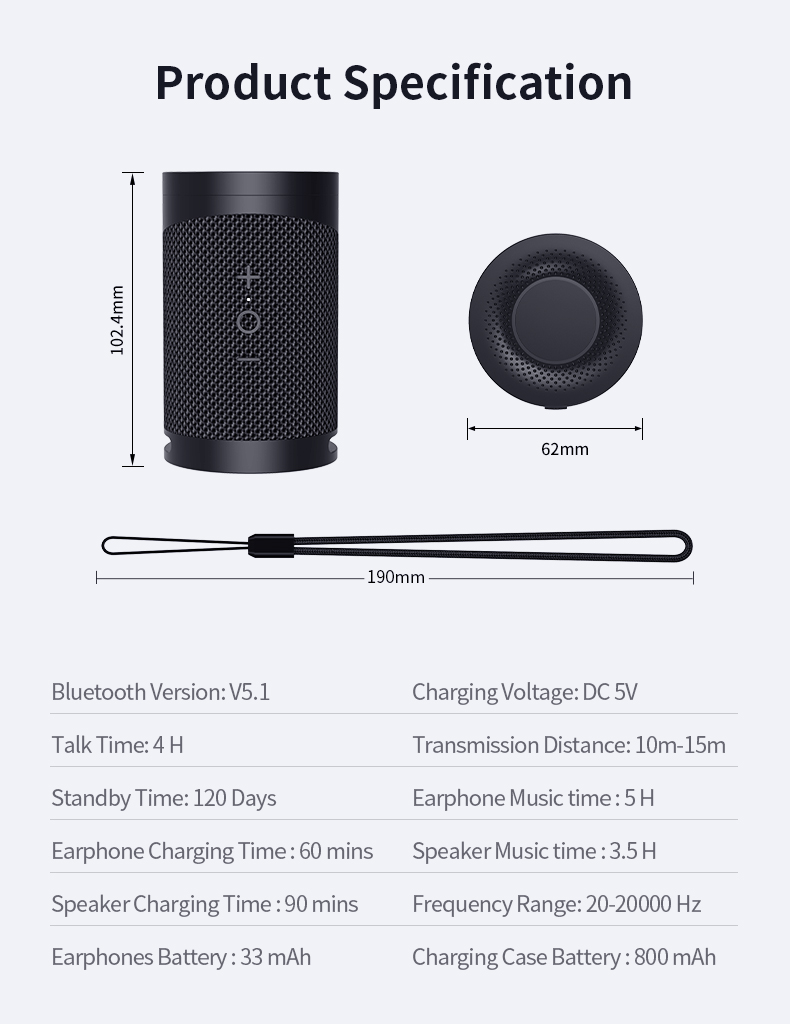 Bass Wireless Earphone Speaker 3D Surround Subwoofer 4 Hours Talk Time