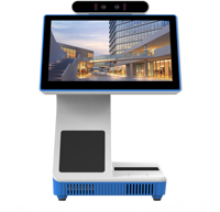 Terminal de contrôle d'accès KMS avec caméra 3D à double écran, reconnaissance faciale, code QR, NFC et imprimante de reçus pour l'enregistrement en hôtel