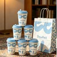 Gobelets à café en papier kraft biodégradable à double paroi avec logo personnalisé, couvercles à clapet blancs, recyclables et résistants, pour les cafés et les vins