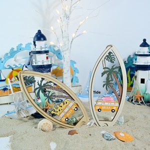 Nouveau Pendentif Décoratif Thème Nautique en Bois Style Méditerranéen pour l'Été, Planches de Surf, Océan, Palmiers et Feuilles de Monstera pour la Maison - Product Image 3