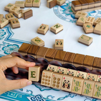 Jeu de Mahjong Thème Panda 160 Pièces Tuiles en Bois Points de Bambou Verts Tuiles Florales Mahjong Américain avec Jokers