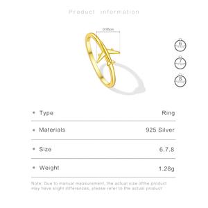Fashion classico FUAMAY S925 anello in argento Plain Plain aereo 18K oro placcato 925 argento semplice anello aereo per le donne - Product Image 3