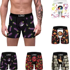 Bóxer corto con estampado Digital para hombre, ropa interior Sexy de poliéster con estampado de logotipo personalizado, proveedor al por mayor