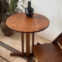 Mesa de Centro de Madera Maciza Vintage con Base de Trípode de Listones Verticales, Estilo Minimalista Wabi-Sabi, Mueble Decorativo para Sala de Estar