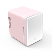 Mini-réfrigérateur rose 4L en promotion avec miroir LED pour le rangement des cosmétiques et des soins de la peau pour filles