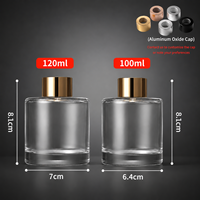 Diffuseur d'aromathérapie en verre de luxe de 120 ml avec bâtonnets en rotin, logo personnalisable, boîte de couleur, couvercle et bouchon à vis