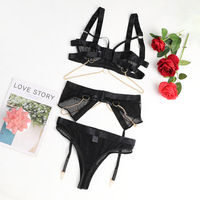 Ensemble de Lingerie Érotique de Luxe pour Femme, Transparente et Sexy, avec Harnais, Bandages et Porte-jarretelles Push-up