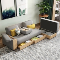 Canapé-lit pliable moderne et minimaliste en tissu de style japonais, avec rangement intégré, prêt à l'emploi, en pin, directement de l'usine