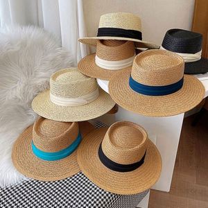 Fashion Elegant Wide Brim Women Unisex Beach Straw Boater <b>Hat</b> Wholesale Summer Holiday <b>Flat</b> Top Luxury Lifeguard Straw <b>Hat</b> - Product Image 1