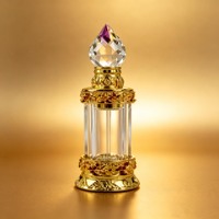 Flacon vide de 3 ml pour Attar Arabe, en verre transparent décoratif, pour huile d'Oud ou huile essentielle, avec boîte d'emballage dorée
