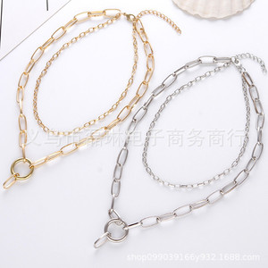 สร้อยคอแบบหลายชั้นสไตล์ยุโรป โลหะผสมสังกะสี สำหรับผู้หญิง งานปาร์ตี้ ดีไซน์เรขาคณิต สีเงิน สีทอง - Product Image 3