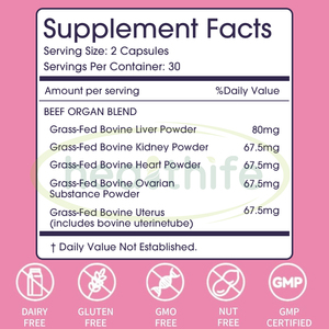 Capsules de foie, reins, cœur, utérus et ovaires de bœuf en marque privée, 700 mg, complément alimentaire pour femmes - Product Image 3