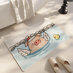 Alfombra de baño de dibujos animados, imitación de lino, rectangular, antideslizante, absorbente, de secado rápido, para la entrada del baño - Product Image 2