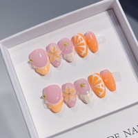 TSZS Faux ongles à presser courts en amande faits main, avec motifs 3D fleur blanche, nœud en alliage et perles, réutilisables et portables