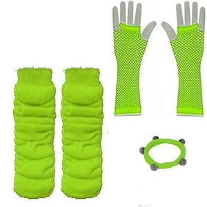 Ensemble de fête des années 1980 Costumes de vacances jouer accessoires <span class=keywords><strong>Photo</strong></span> gants résille colorés Bracelet genouillères cheveux cravate ensemble 80s gants résille - Product Image 4