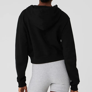 Fabricant de survêtement <span class=keywords><strong>zippé</strong></span> décontracté de couleur unie personnalisé pour femmes sweat-shirt à manches longues uni <span class=keywords><strong>noir</strong></span> crop tops sweats à capuche pour femmes - Product Image 4
