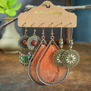 Boucles d'oreilles pendantes bohèmes en alliage plaqué bronze antique, forme goutte d'eau, ensemble de bijoux de mode pour femme pour soirée - Product Image 1