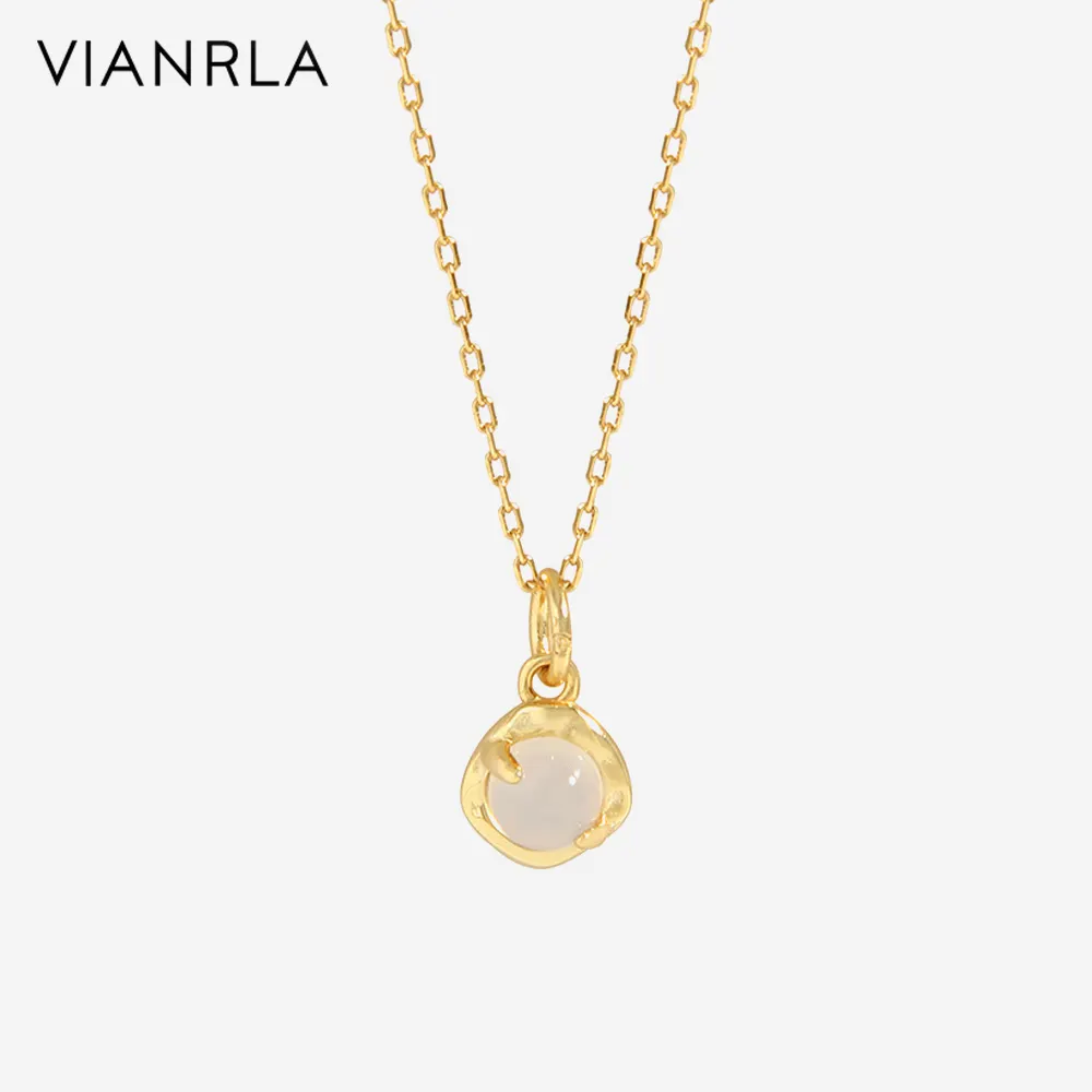 Collar de joyería VIANRLA, colgante redondo de ágata blanca, cadena de oro de 18K de Plata de Ley 925, joyería delicada
