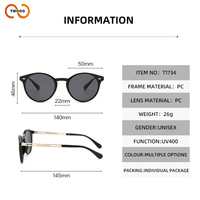 TWOOO T1734 Nouvelle Arrivée Lunettes de Soleil Rondes Oeil de Chat Style Rétro Classique Branches Métalliques Cloutées Vente Directe Usine