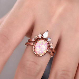 925 Sterling Silver Jewelry CZ Synthetic Fire <b>Opal</b> Staking <b>Ring</b> <b>Opal</b> <b>Ring</b> Set - Product Image 2