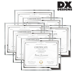 กรอบใส่ใบประกาศนียบัตรแก้ว DX Designs Wholesale ขนาด A3/A4/A5 - ที่ใส่เอกสารแก้วสีเงินสำหรับรางวัลและประกาศนียบัตร - Product Image 1