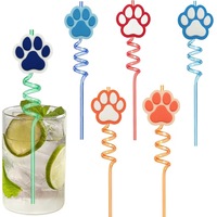 Pailles spirales Yama Paw Print – Indispensables pour décorer les boissons lors de fêtes et rassemblements – Grand format, style dessin animé coloré, en PET