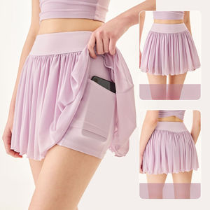 Женские спортивные юбки-шорты с высокой талией, плиссировкой и оборками, с карманами для шорт — материал: спандекс/нейлон - Product Image 2