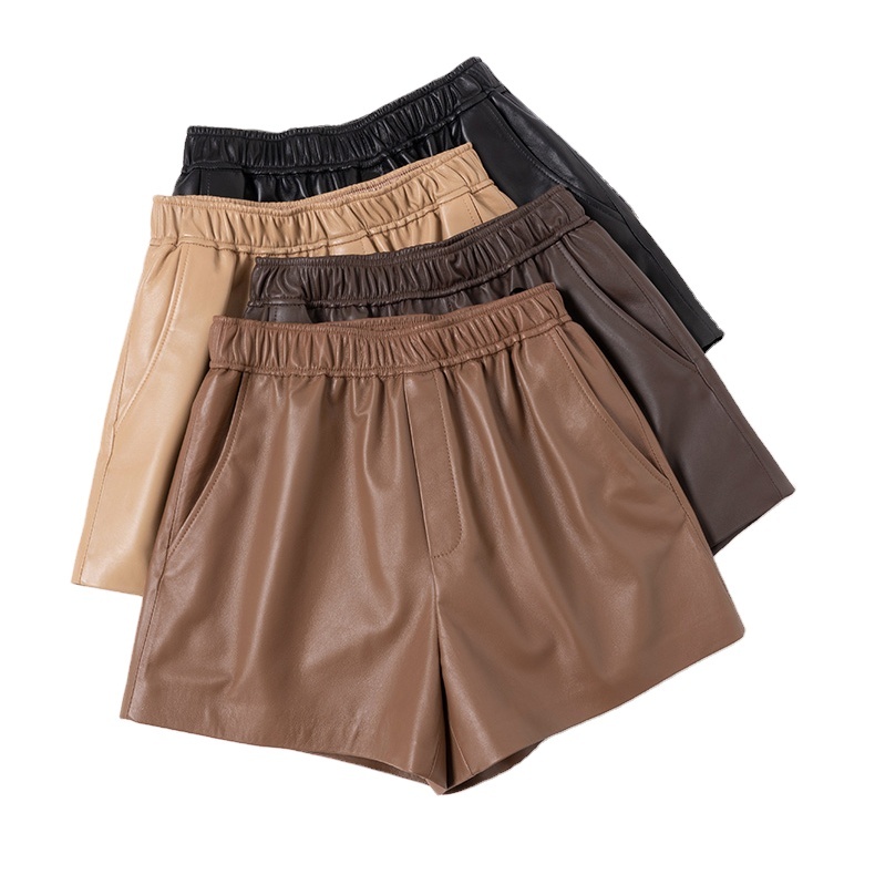 3628 Custom Size Fashion High Waist Solid Color Wide Leg Baggy Leather Women's Loose Shorts