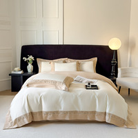 Parure de lit de luxe 100 % coton satiné 50S double face à fibres longues, ensemble de 4 pièces avec housse de couette brodée de classe A, pour lits King et Queen